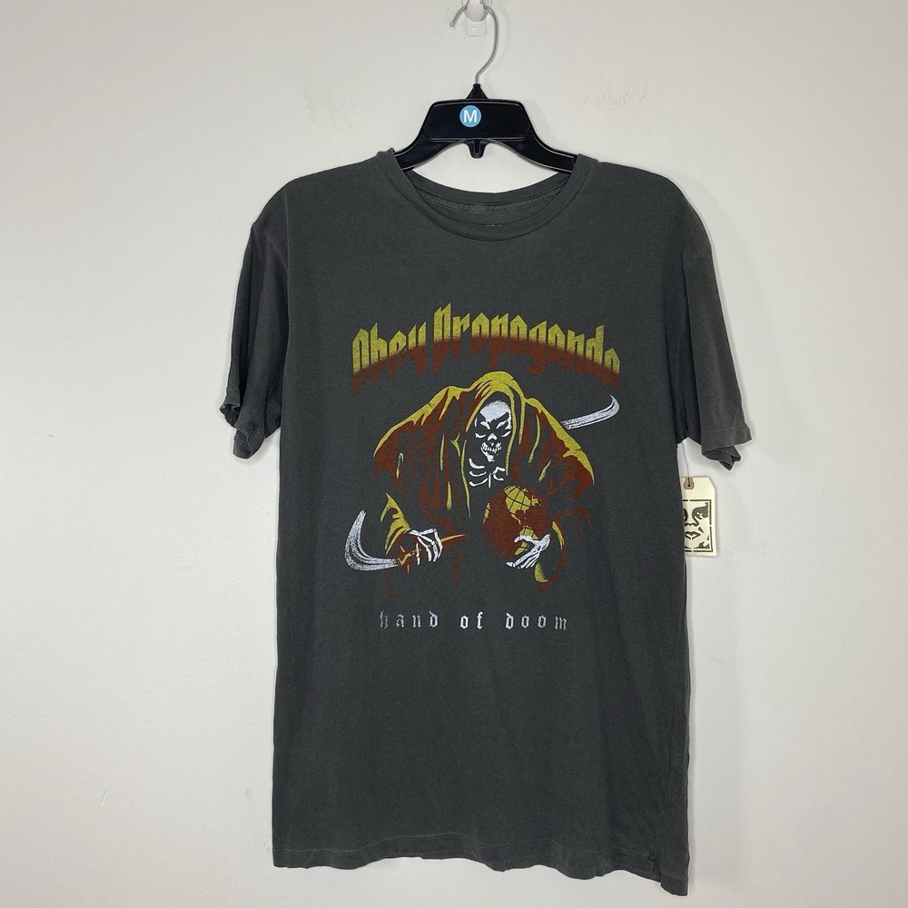 Obey Propaganda Hand Of Doom Graphic T Shirt Mens M Skull Grim Reaper DustyBlack